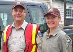 Recreation officer Doug Harris and recreation technician Michelle Wiebe in 100 Mile House, B.C., August 2010